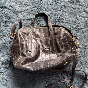 FOSSIL Black Crocodile-Embossed Women's Bag